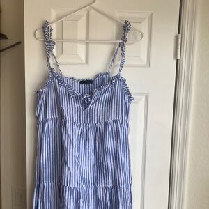 J. Crew Blue and White Ruched Midi Sundress